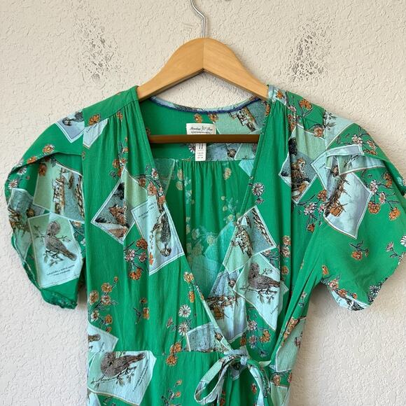MEADOW RUE ANTHROPOLOGIE Bon Voyage Wrap Blouse Green Floral SS Boho - Picture 5 of 12